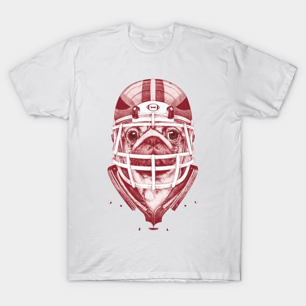 American Pug Football Red T-Shirt by ronnkools